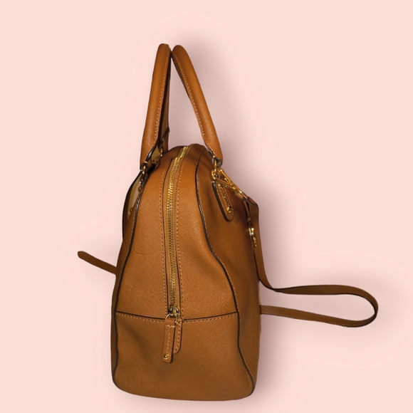 Michael Kors Medium Dome Signature Leather Dome X Crossbody Satchel in Camel - Picture 8 of 15